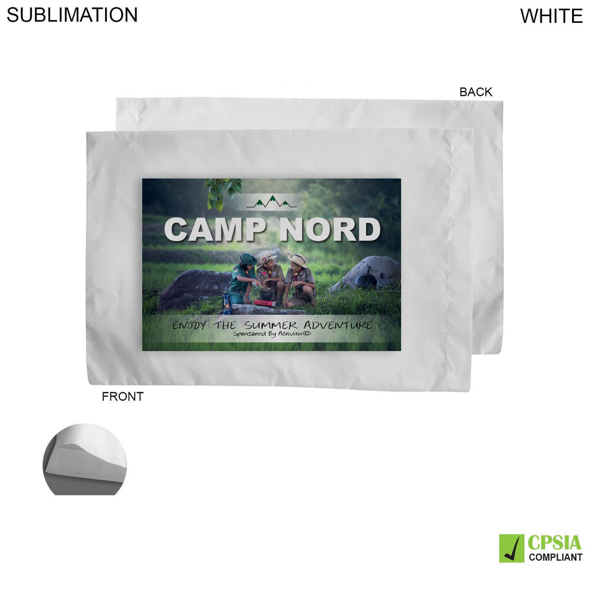 Photo Poplin White Pillowcase, 33x21, 2" End Hem, Fits standard size pillow, Sublimated