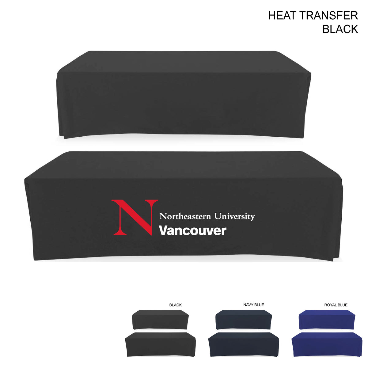 Polycotton Twill Table Throw for 8' Table, Drape style, 4 sided, Closed Back, Heat Transfer logo