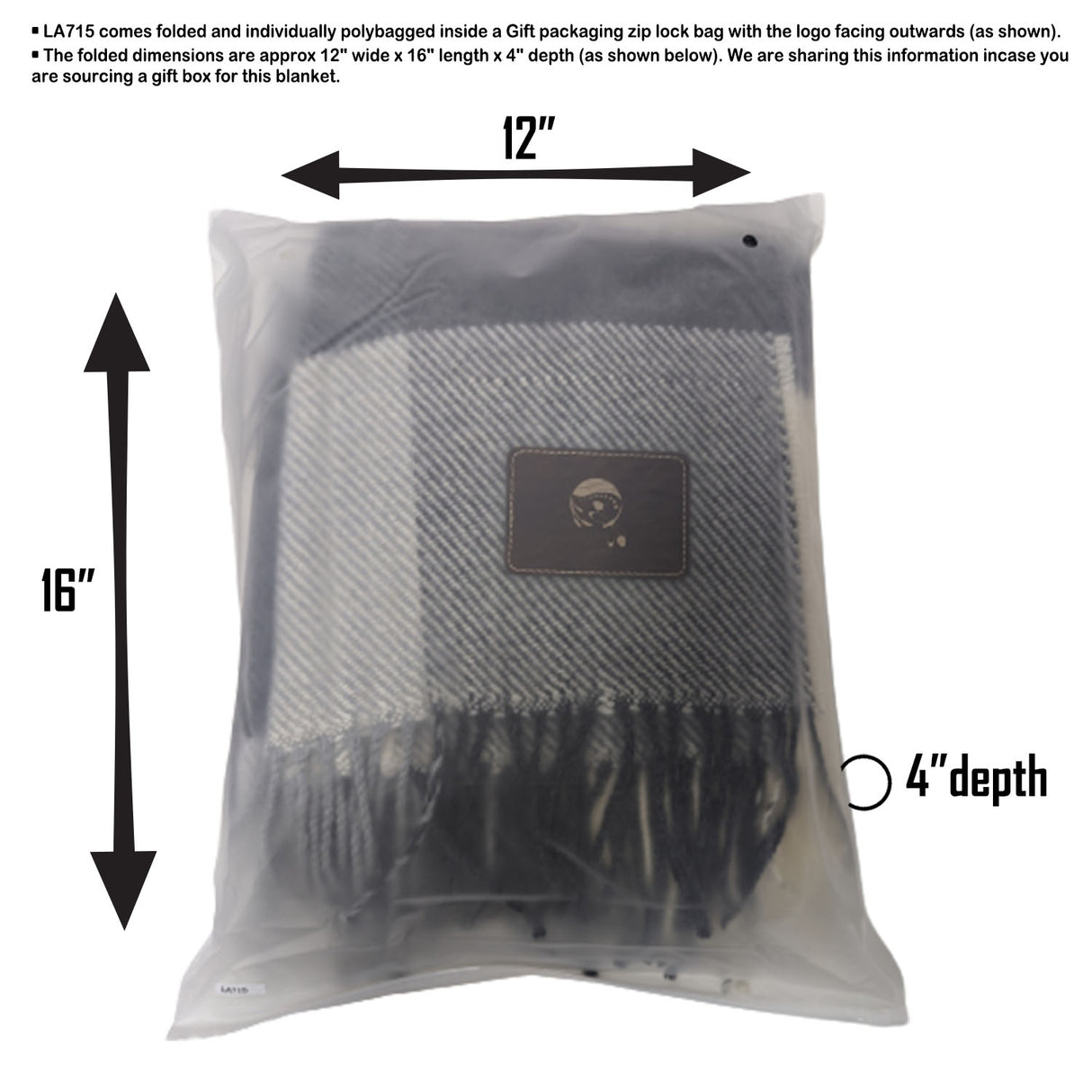 24 Hr Express Ship - Plaid Wool Blanket, 50x60, with Lasered logo patch, NO SETUP CHARGE