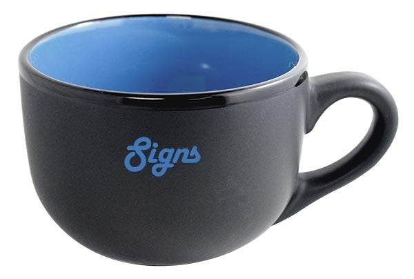 Aloha 2tone matte black/gloss sky blue latte mug 16oz in Ripple gift box