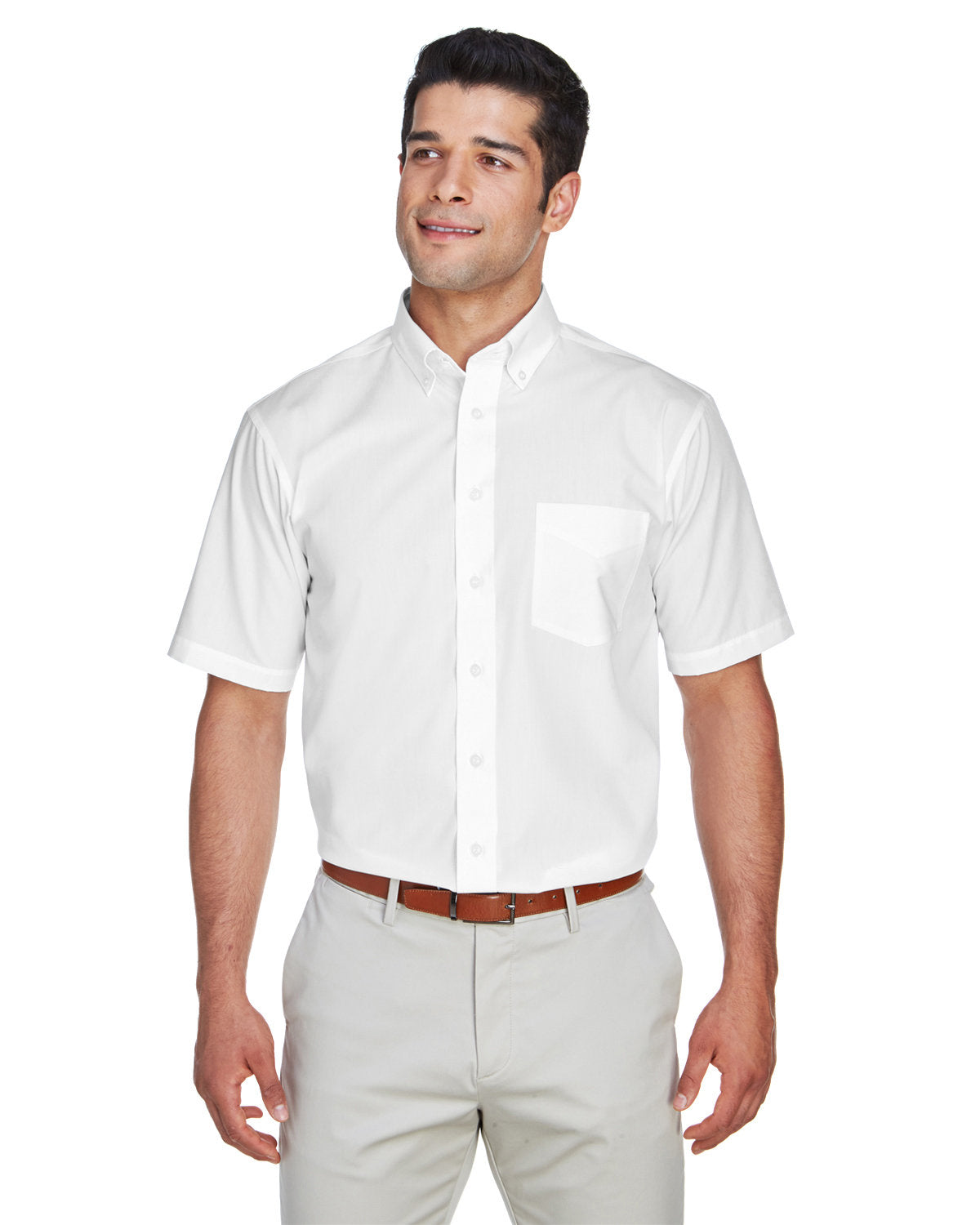 DEVON AND JONES Men's Crown Woven Collection? Solid Broadcloth Short-Sleeve Shirt
