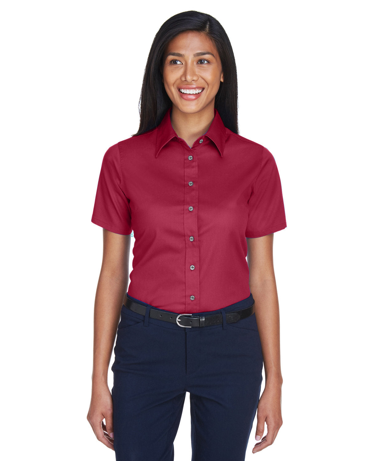 Harriton Ladies' Easy Blend? Short-Sleeve Twill Shirt with Stain-Release