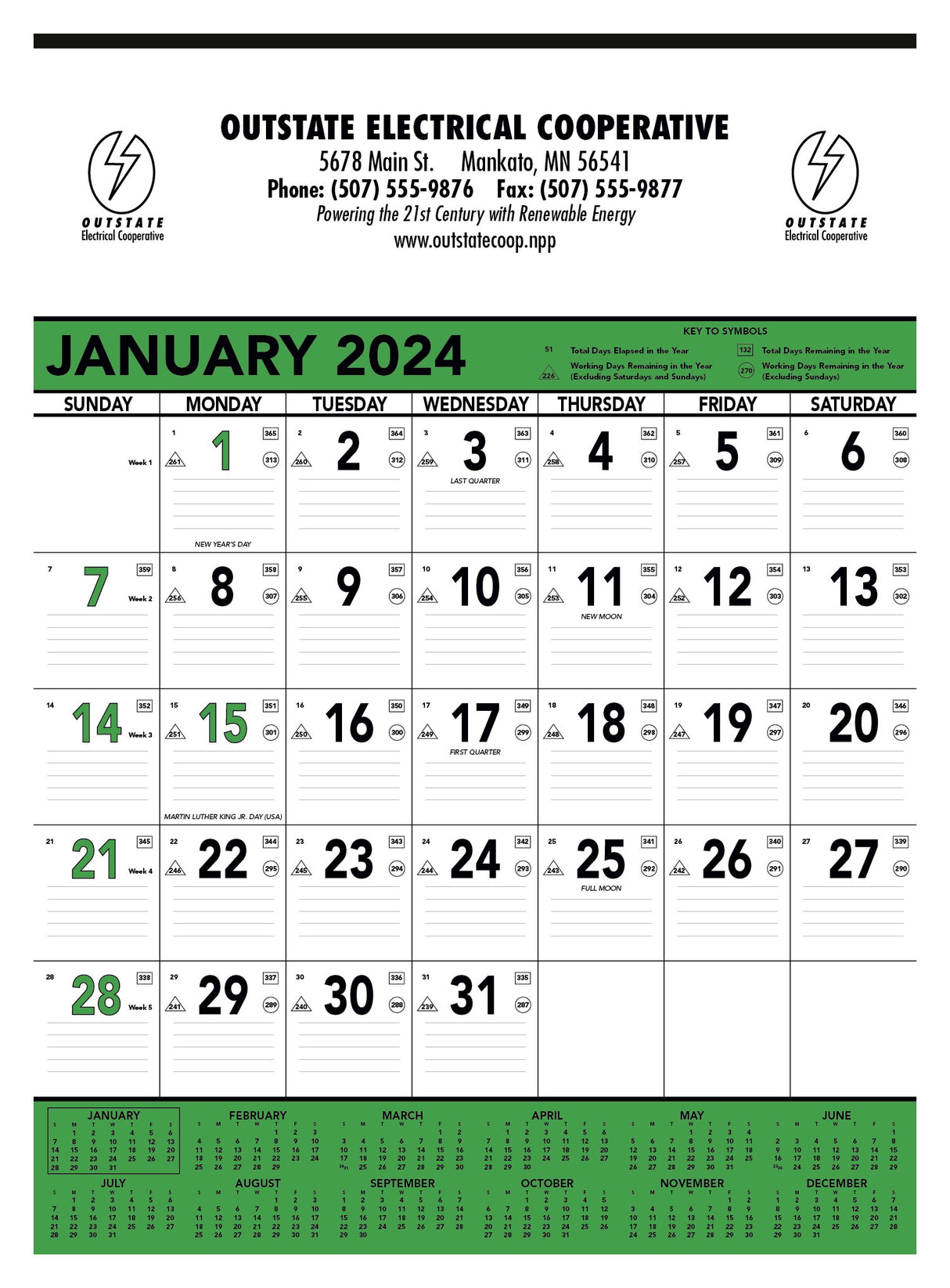 Triumph® Calendars Green & Black Contractor Memo