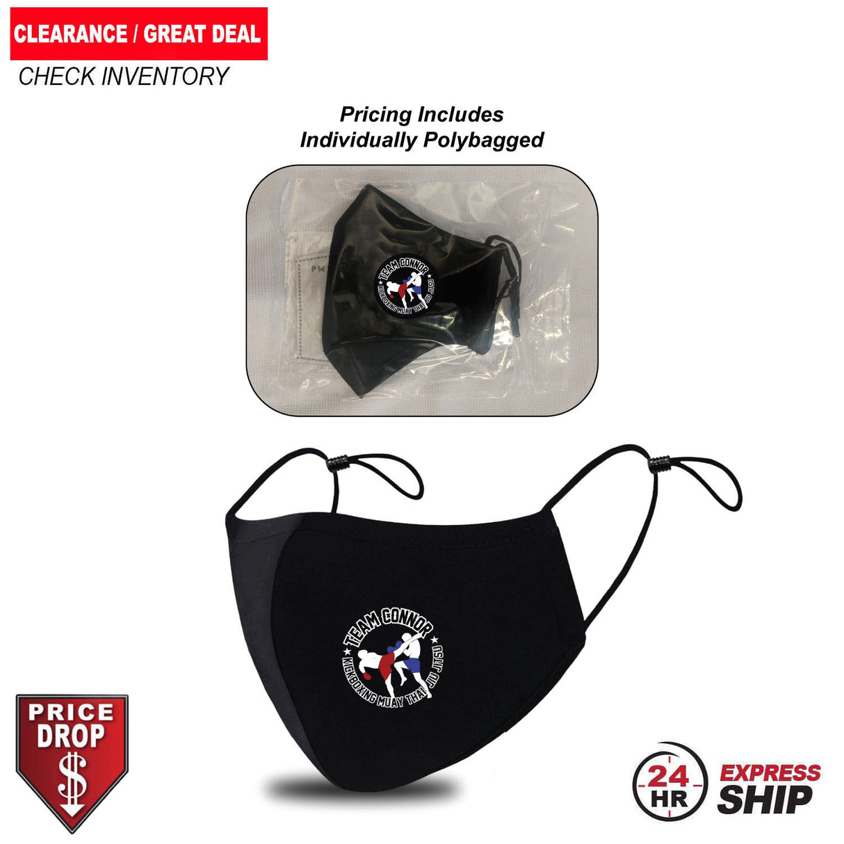 24 Hr Express Ship - 3-ply Adult reusable cotton cloth facemask with filter pocket, Left side logo