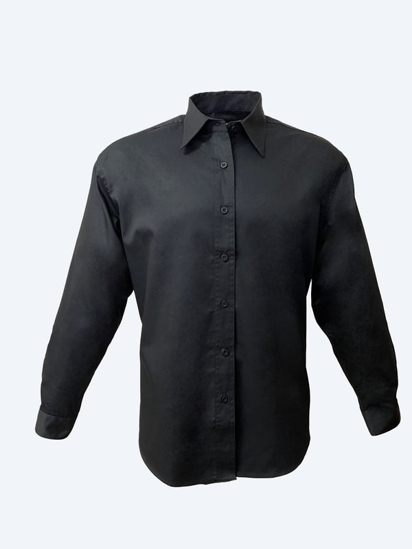 LADIES COTTON BLEND COLOR MATCHING BUTTONS DRESS SHIRTS Long Sleeve(Black) (XS-3XL)