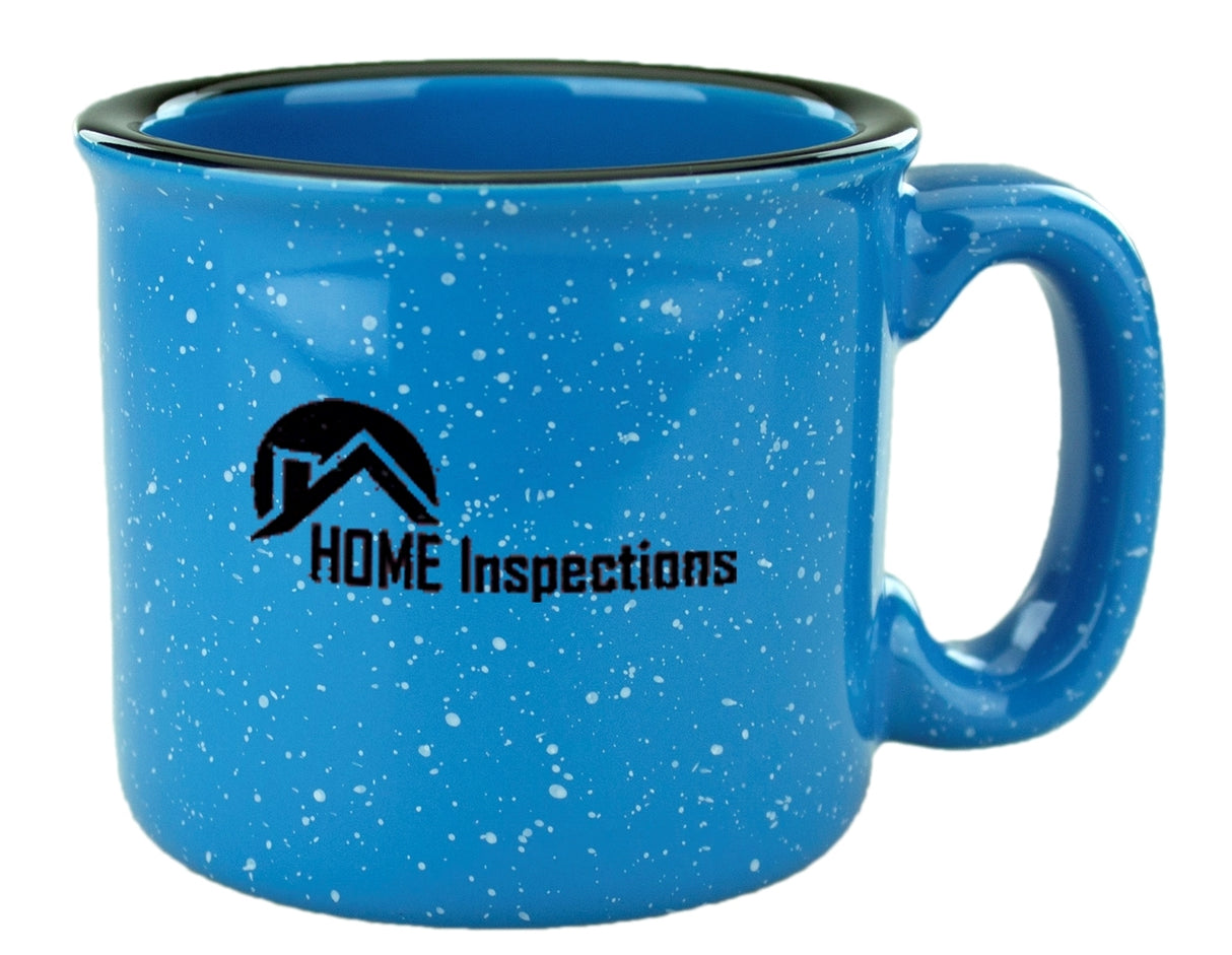 Santa Fe 15oz speckled/sky blue mug with black rim