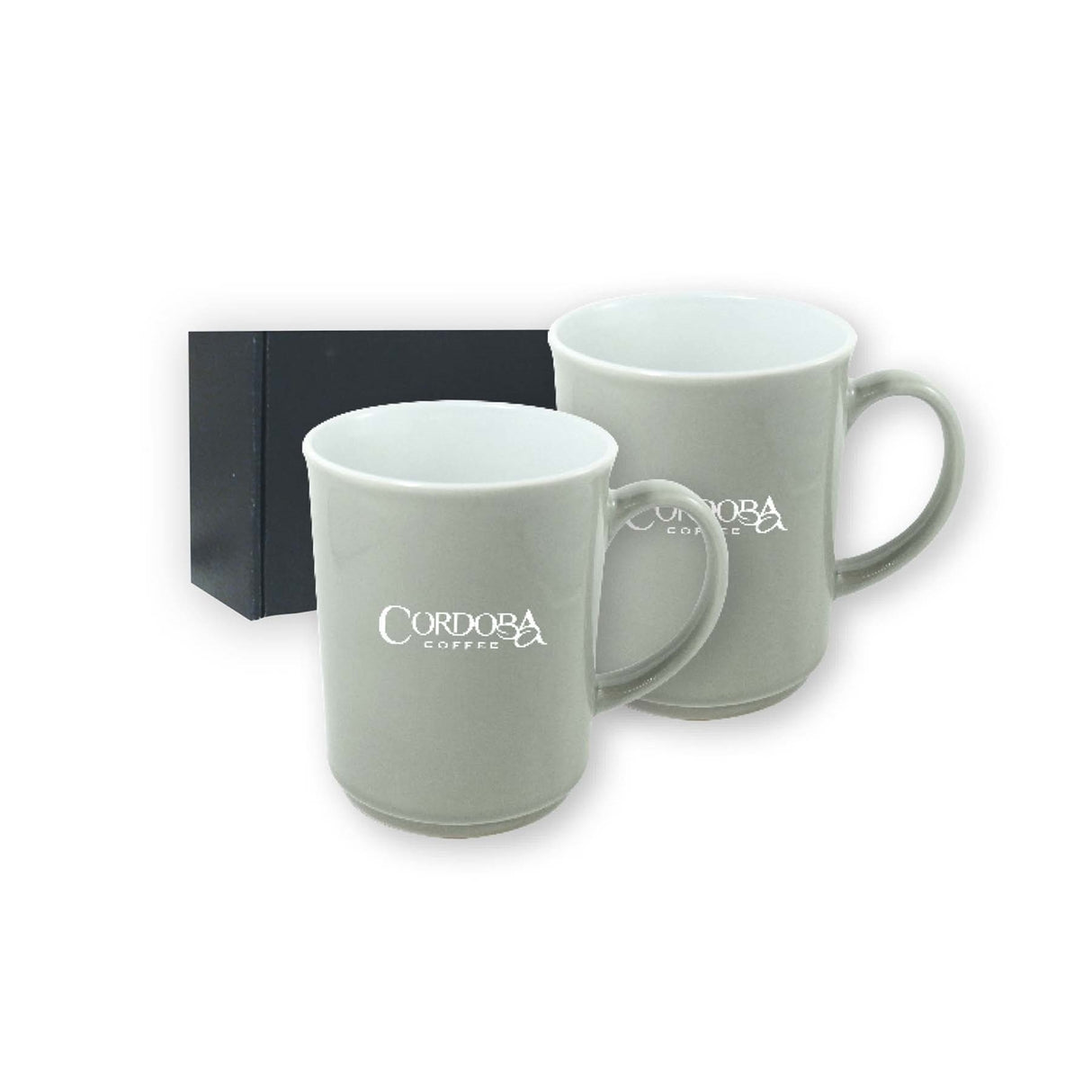 ~ Cyprus 2tone stone/white 14oz mug set of 2 in Jet gift box