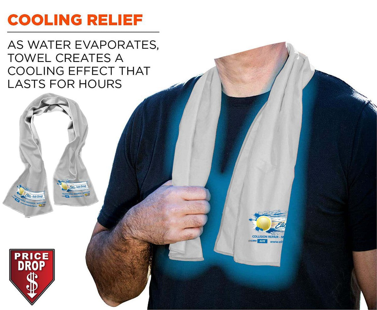 White Cooling Towel, 12"x40", with full color sublimated logos