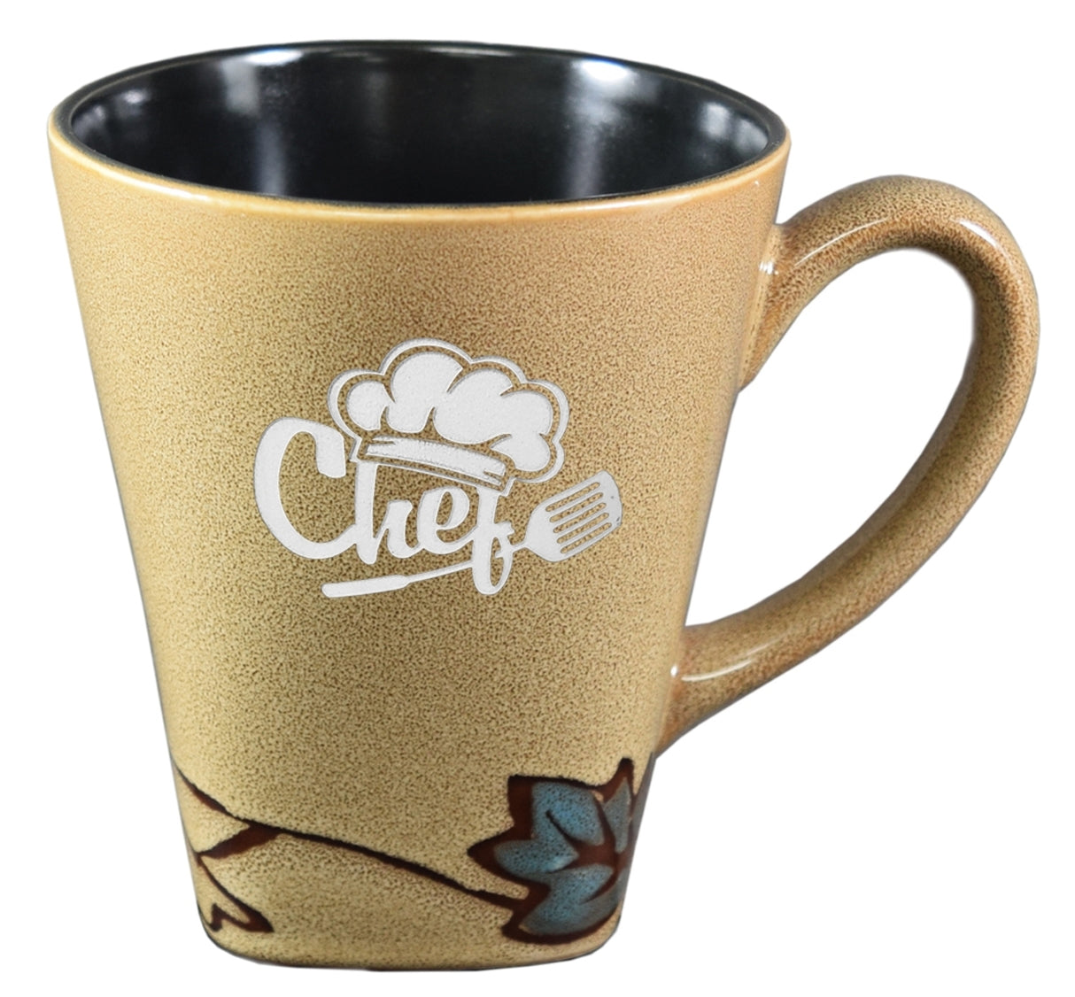 ~Vines 16oz 2tone caramel/black mug in a Black Leaf Gift box - Etched