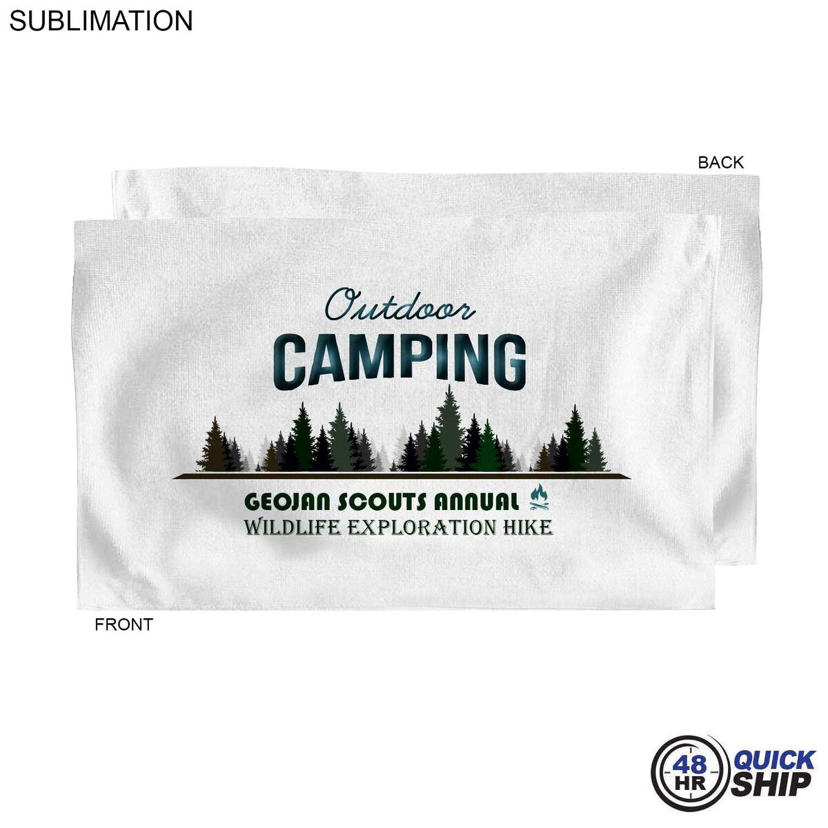 48Hr Quick Ship - Microfiber Dri-lite Terry Sports, Hand, Gym White Towel, 15x25, Sublimated