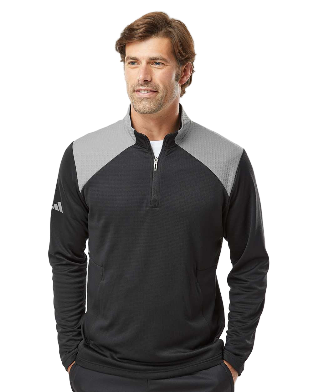 Adidas® Textured Mixed Media Quarter Zip Pullover