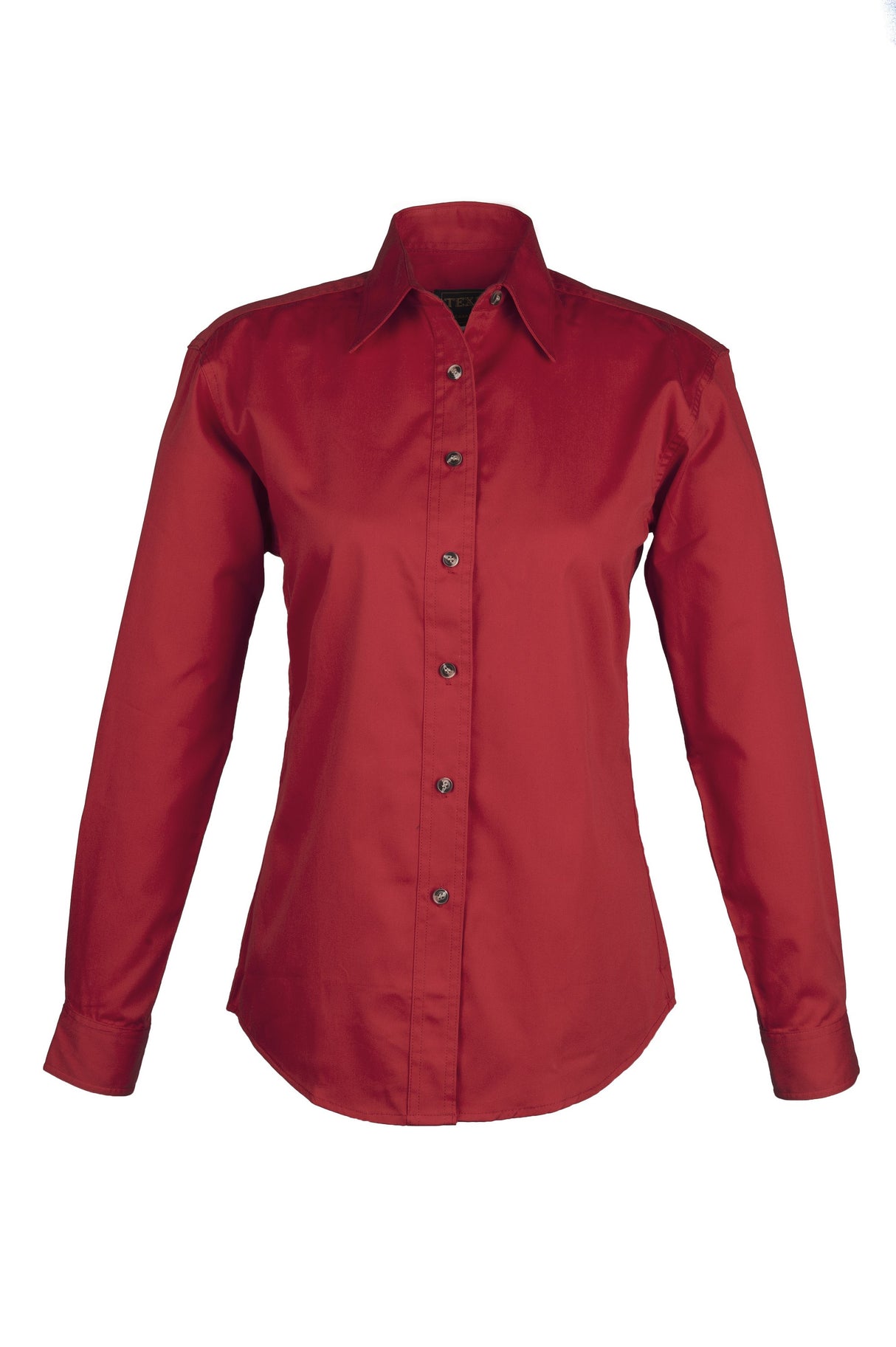 LADIES EASY CARE COTTON BLEND DRESS SHIRTS Long Sleeve(RED) (XS-3XL)