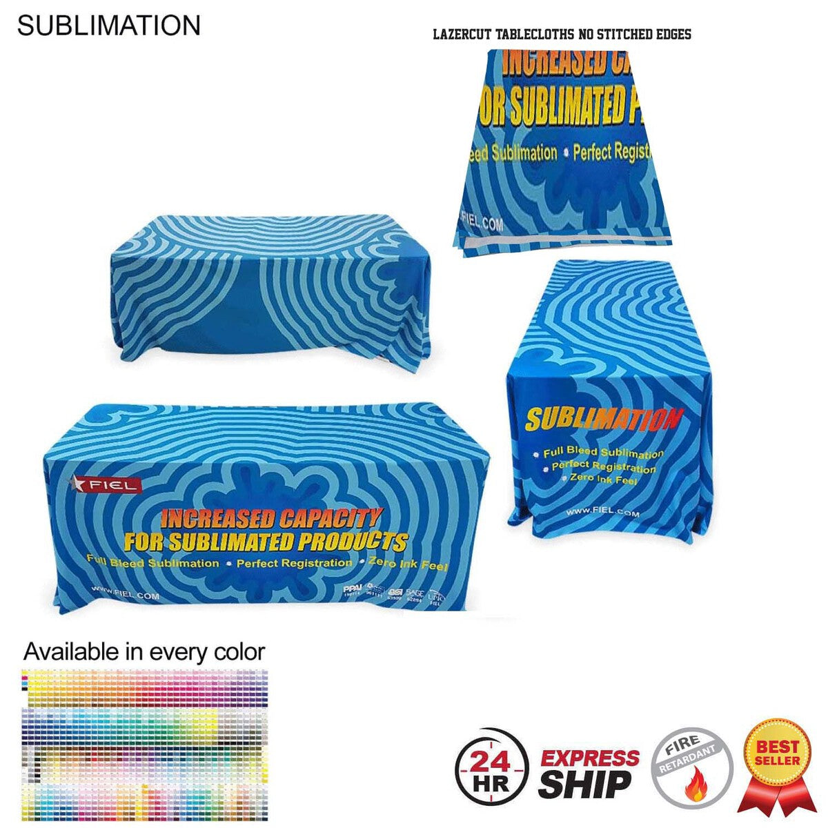 24Hr Express Ship - 6' LazerCut 4-Sided Sublimated Tablecloth, Drape Style, Closed Back