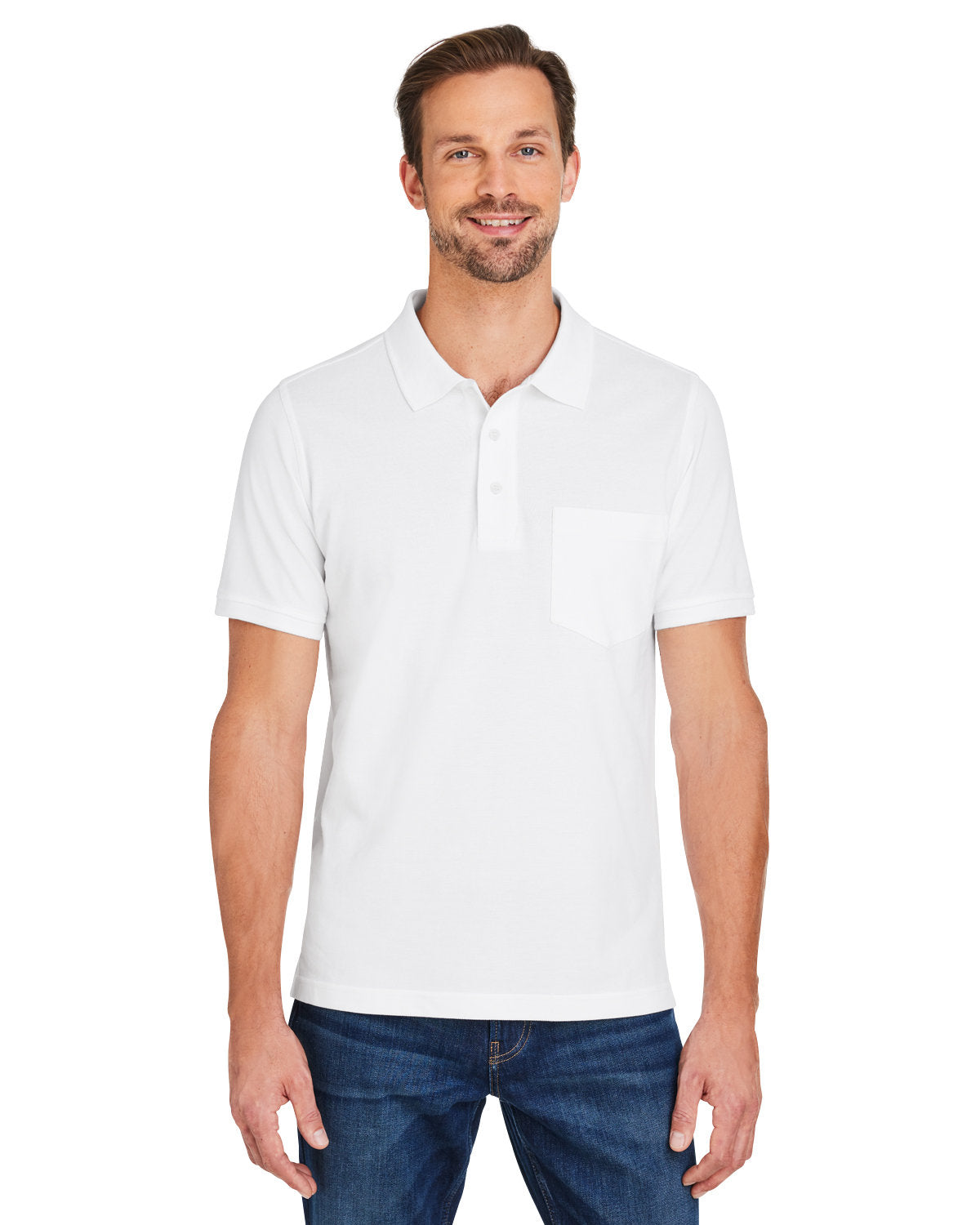 Harriton Men's Valiant Cotton Snag Protect Pocket Polo