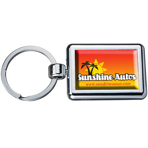 Two Sided Budget Chrome Plated Plastic Domed Key Tag Rectangle