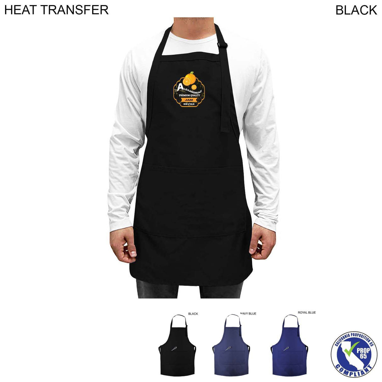 Twill Bib Apron, 25x28, 2 Pockets, Adjustable Neck, Heat Transfer Logo, In Stock