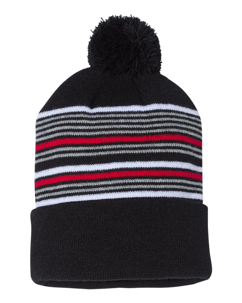 000466 Sportsman 12" Striped Pom-Pom Knit Beanie