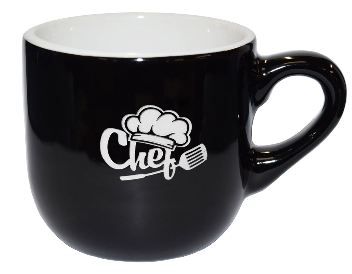 Wellington 3.5oz vitrified ceramic black/white espresso mug - Etched