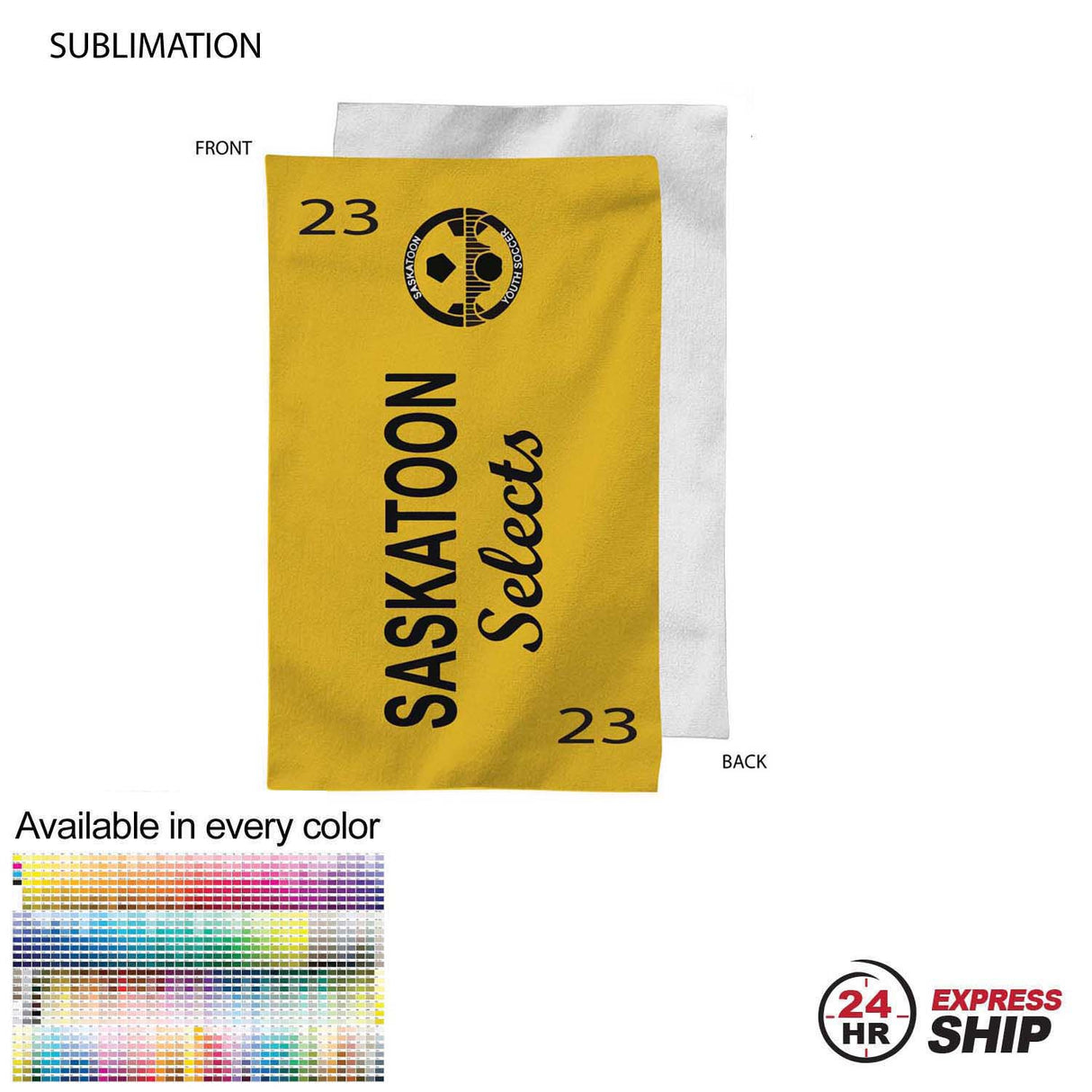 24 Hr Express Ship - Team Towel in Plush and Soft Velour Terry Cotton Blend, 12x18, Sublimated