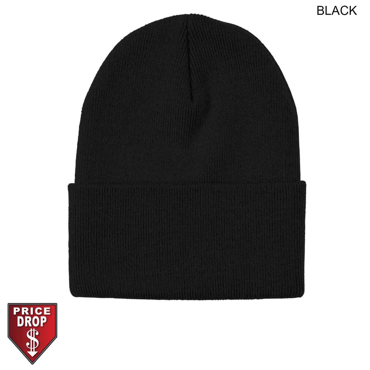 Knit Beanie Toque with 3" Cuff, Stocked in Black Color, Blank Only, BEST SELLER