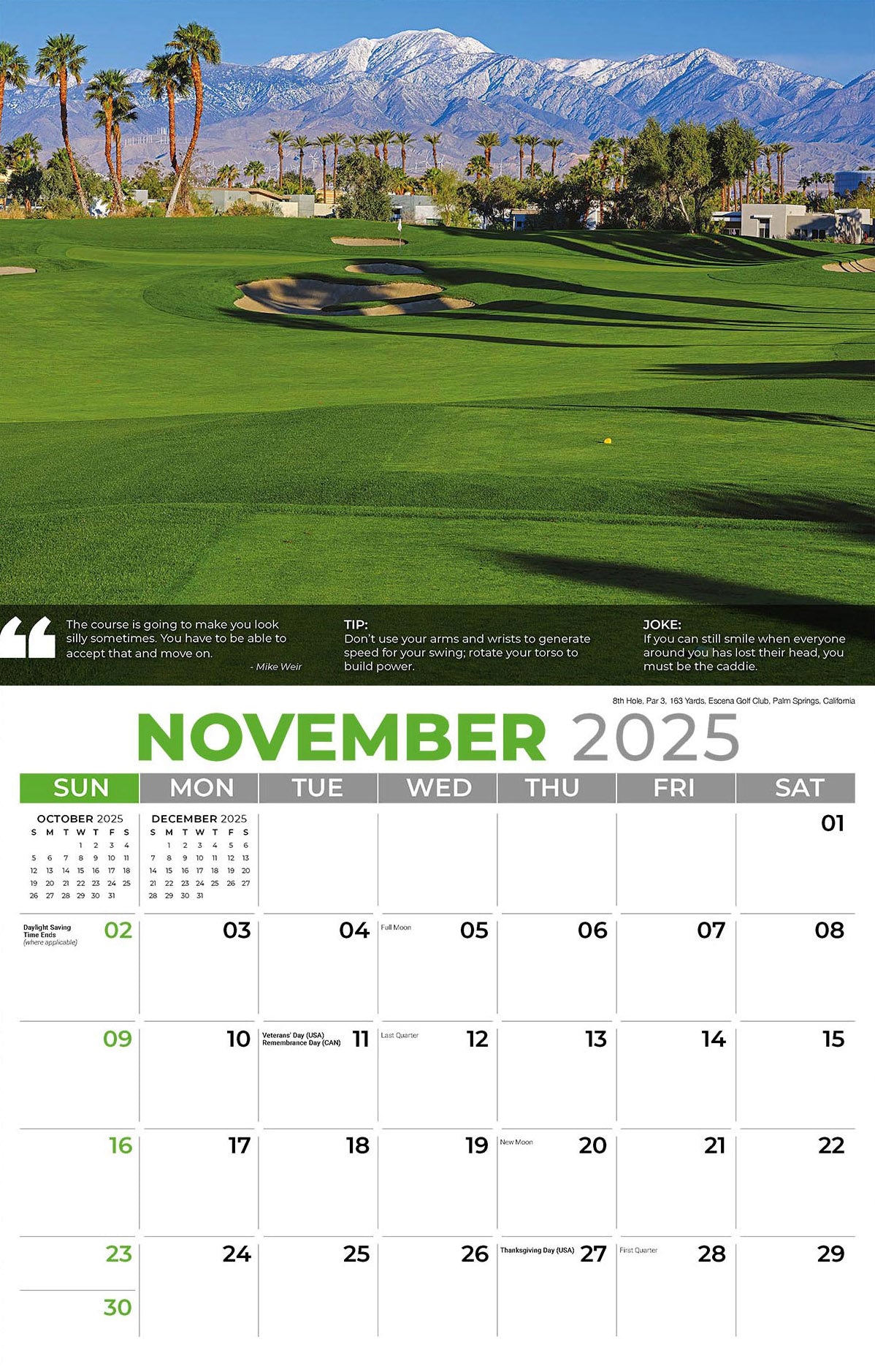 Galleria Wall Calendar 2025 Golf Tips