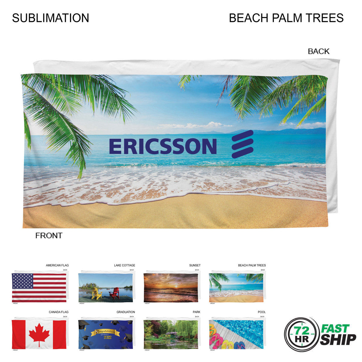 72 Hr Fast Ship - Stock Design Sublimated, Heaviest Weight, Plush Velour Terry Beach Towel, 30x60