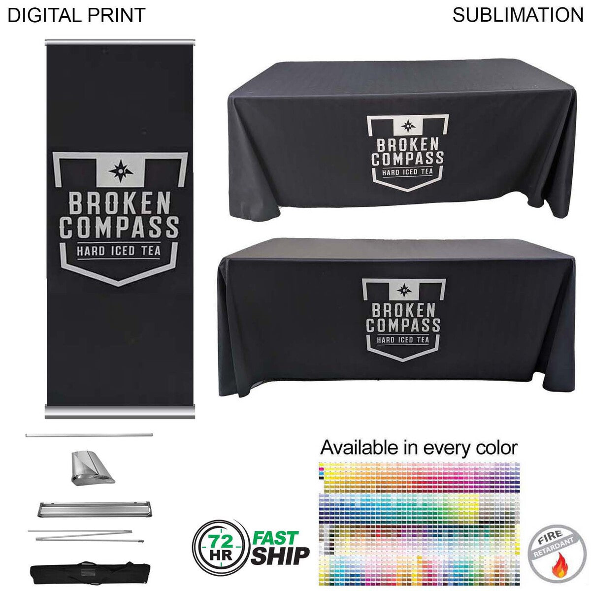 72 Hr Fast Ship- Deluxe Tradeshow Package, Deluxe Retractable Banner + Premium Sublimated tablecloth