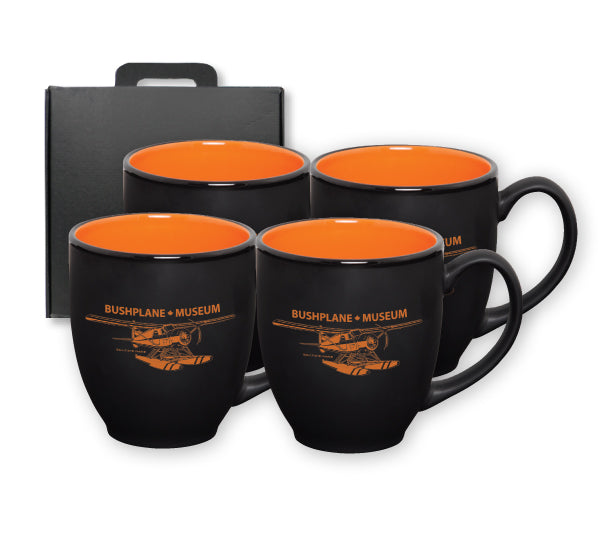 ~ Bistro 16oz 2tone black/orange mug S/4 in Raven gift box