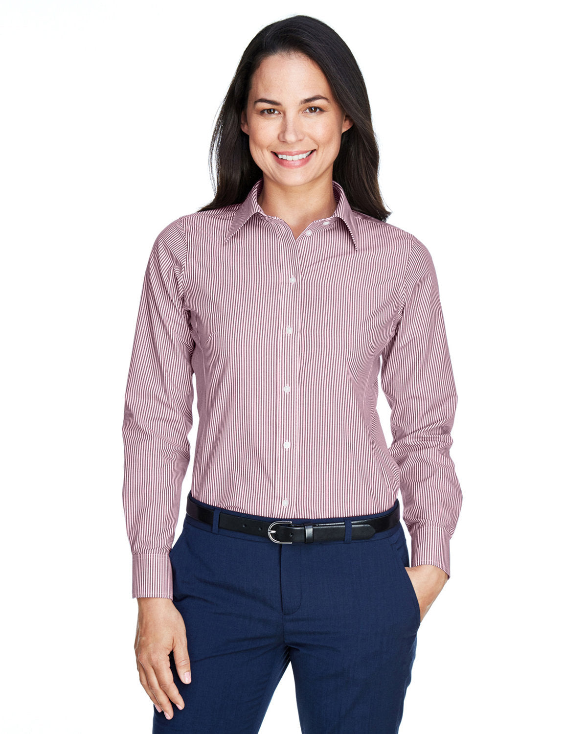 DEVON AND JONES Ladies' Crown Collection® Banker Stripe Woven Shirt
