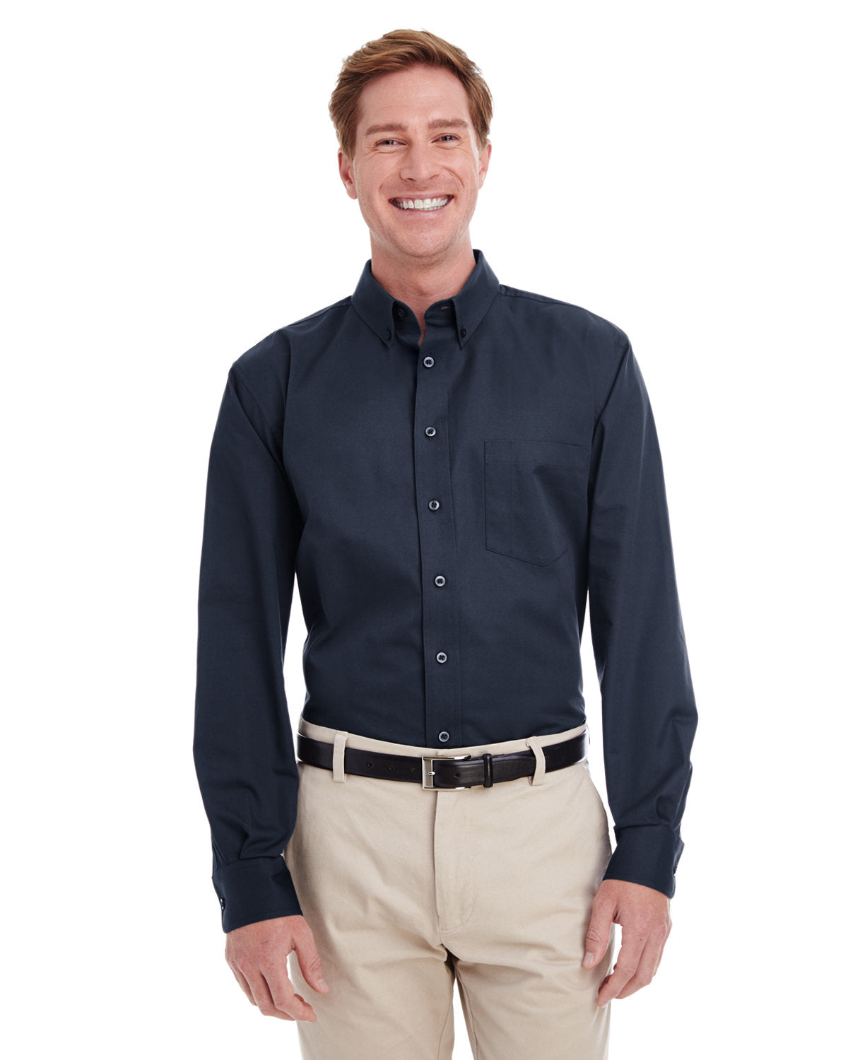 Harriton Men's Foundation 100% Cotton Long-Sleeve Twill Shirt with Teflon?
