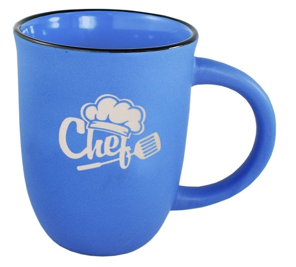 Salem 14oz blue matte ceramic mug with black trim - Etched