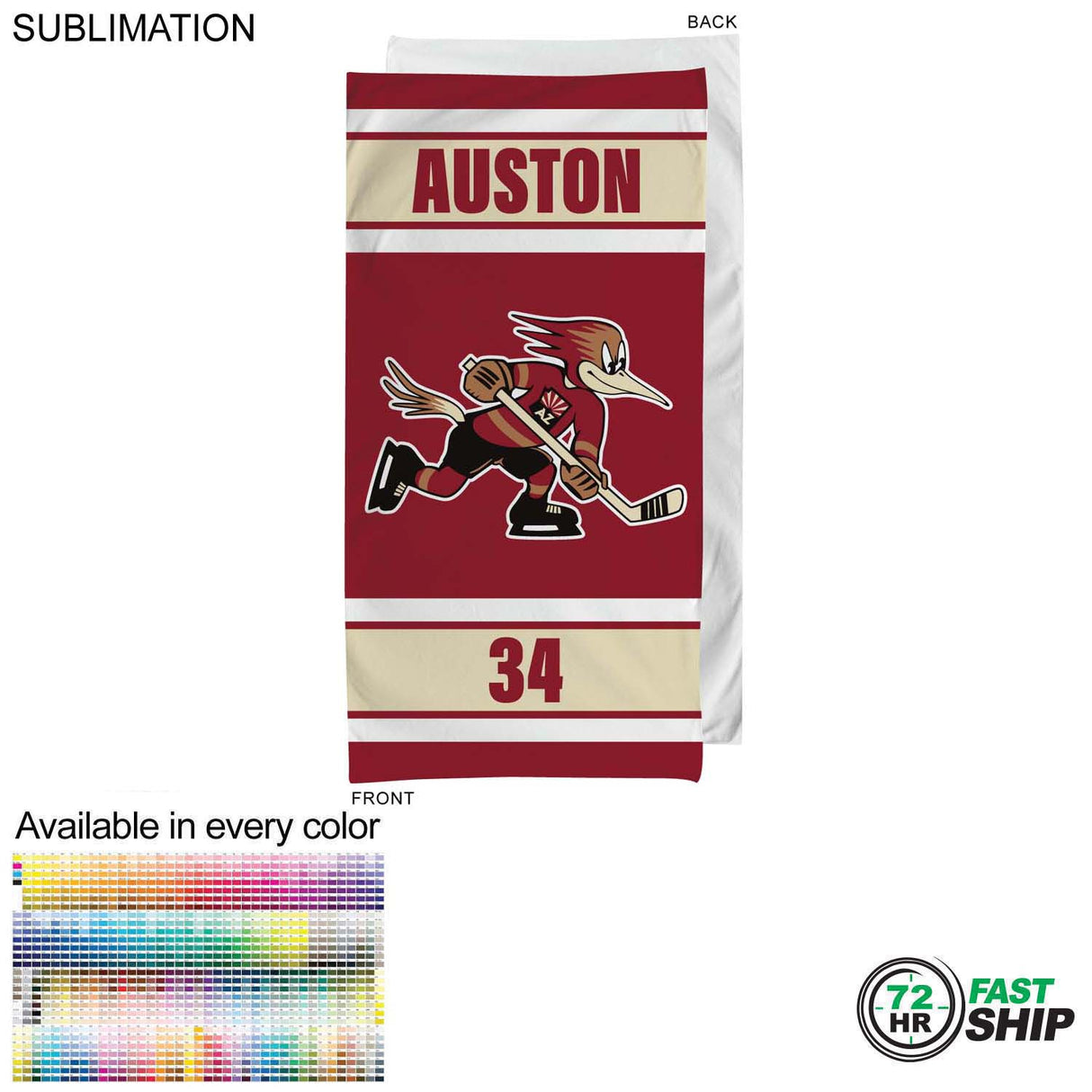 72 Hr Fast Ship - Team Towel in HEAVIEST Plush and Soft Velour Terry Cotton Blend, 30x60