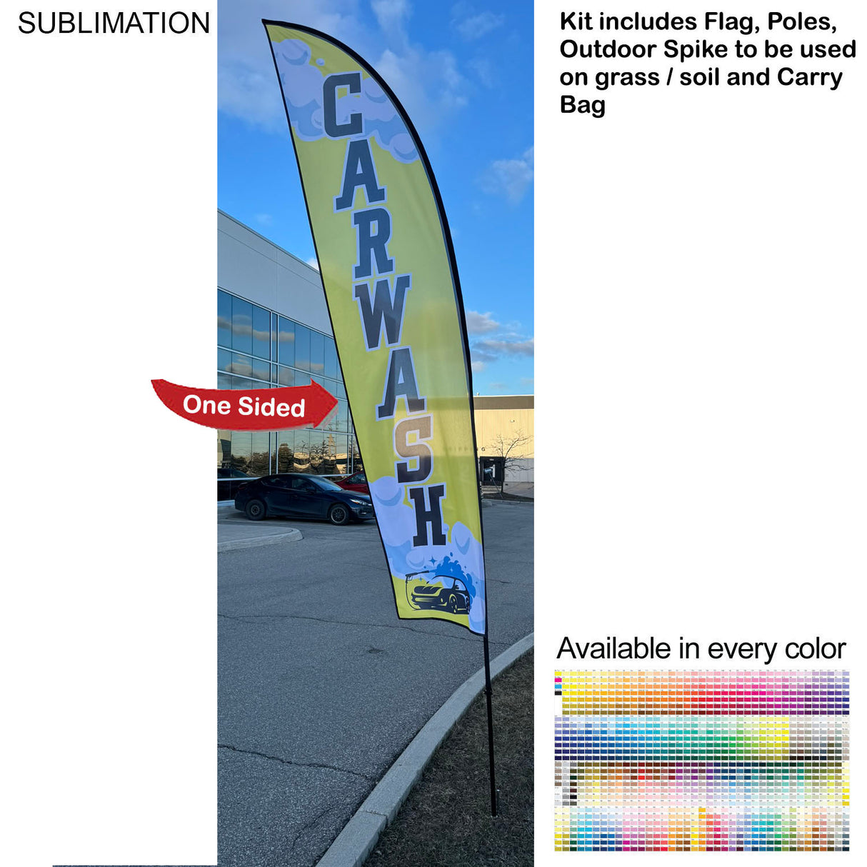 13' Medium Feather Flag Kit, Full Color Graphics One Side, Outdoor Spike base and Bag Included