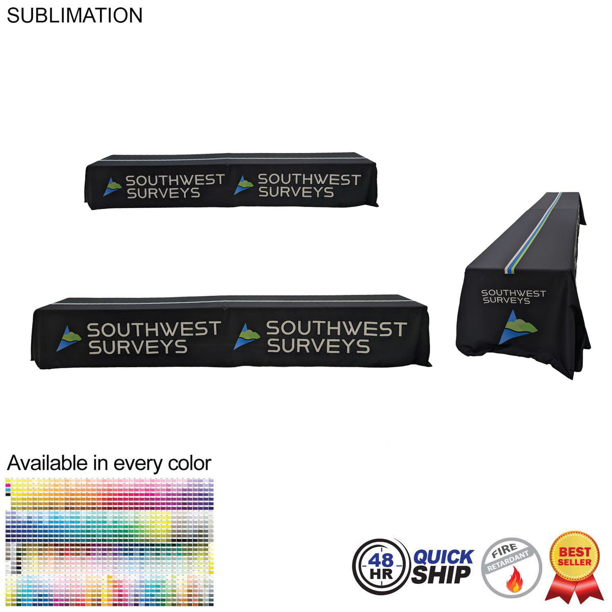 48 Hr Quick Ship - Sublimated Table Cloth for 16' table (or 2 x 8' tables combined), Closed back