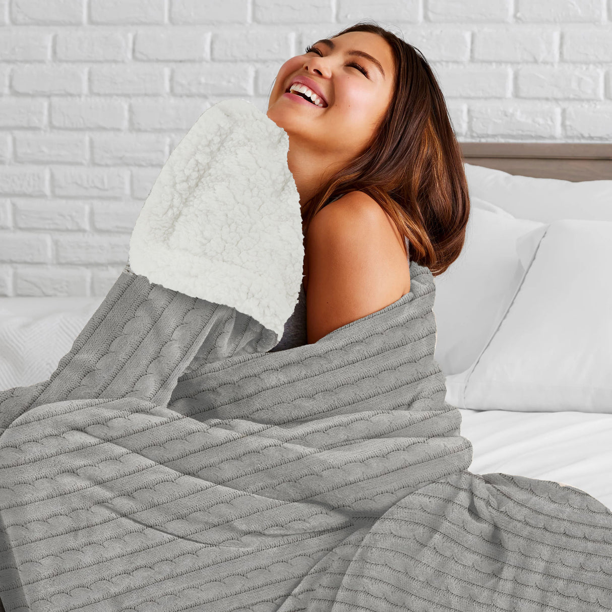 Cable Knit Chenille Sherpa Throw, 50x60, Blank Only