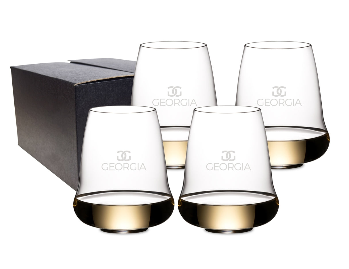 ~Stemless Wings Riesling, 16.23oz RIEDEL crystal stemless glass S/4 in a Midnight black gift box