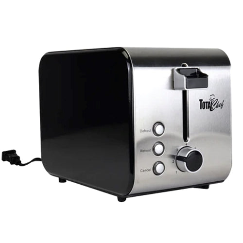 Total Chef 2 Slice Compact Wide Slot Toaster, Black/Silver