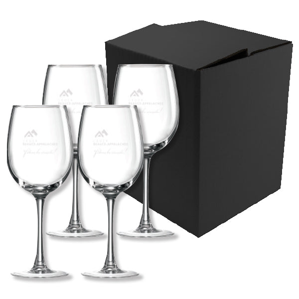 ~ Riesling 12oz clear wine glass Set of 4 in Sable gift box