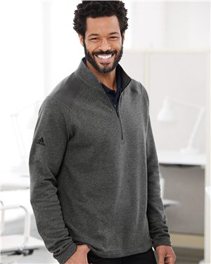 Adidas Heathered Quarter Zip Pullover w/Colorblocked Shoulders