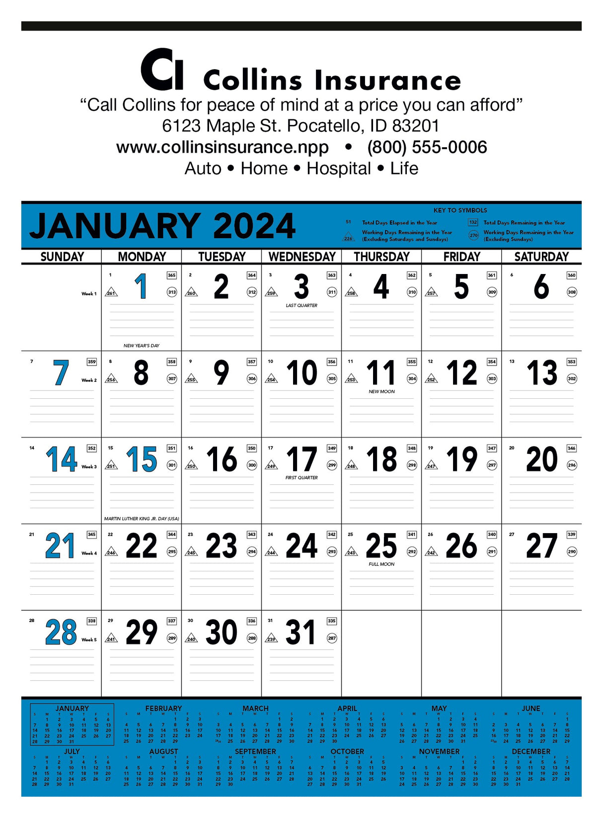 Triumph® Calendars Blue & Black Contractor Memo