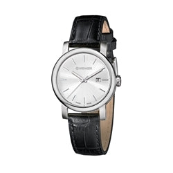Urban Vintage Silver Dial Black Leather Strap Watch