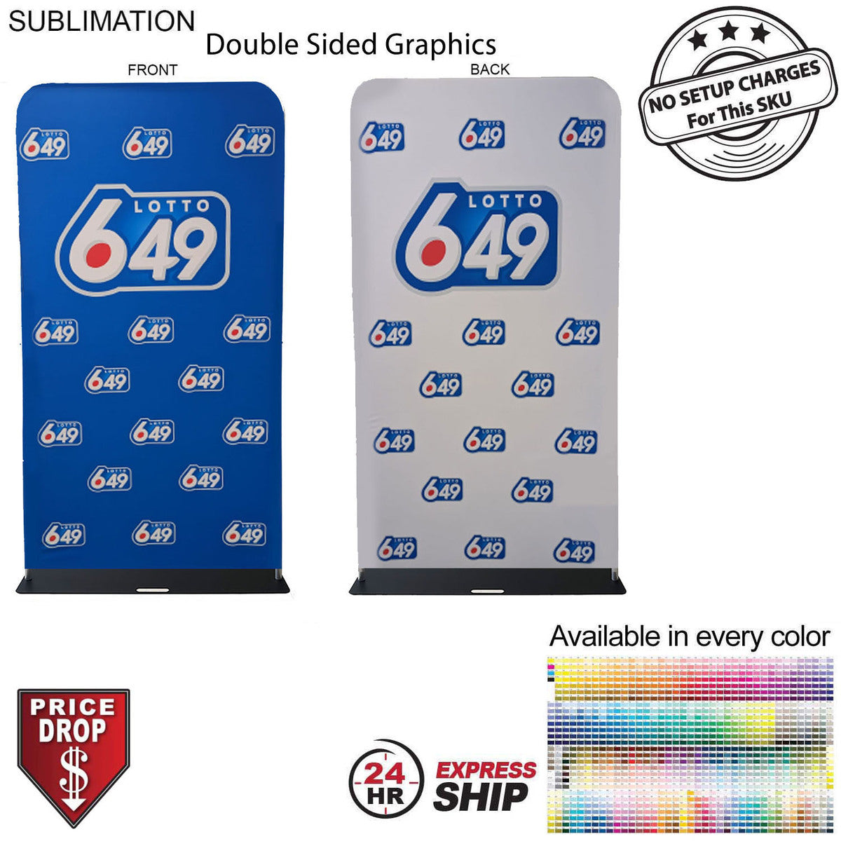 24 Hr Express Ship- 4'W x 90"H EuroFit Banner with Steel Base, Full Color Graphics 2 Sided, NO SETUP