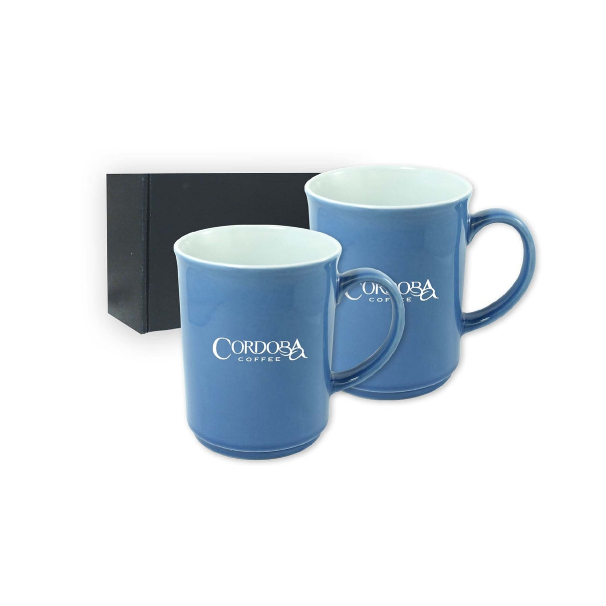 ~ Cyprus 2tone blue/white 14oz mug set of 2 in Jet gift box