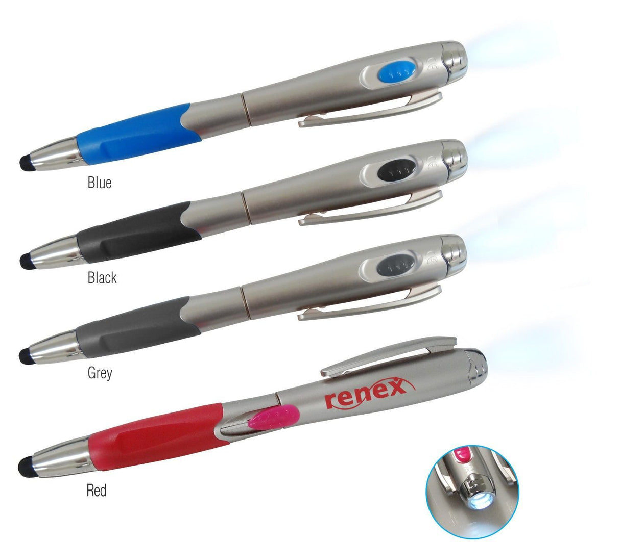 Triple Plastic Side Slide Action Ballpoint Pen/ Light/Stylus Combo (3-5 Days)