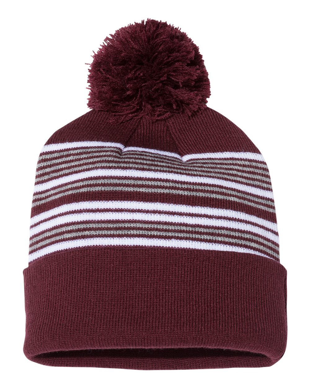 000466 Sportsman 12" Striped Pom-Pom Knit Beanie
