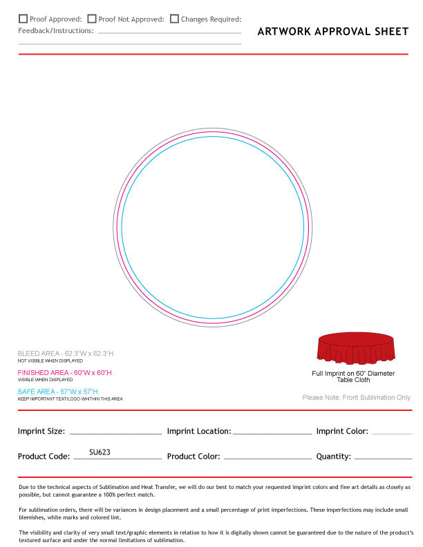 Sublimated Round Table cloth, 60" Diameter, Covers tables which are 55" round or smaller