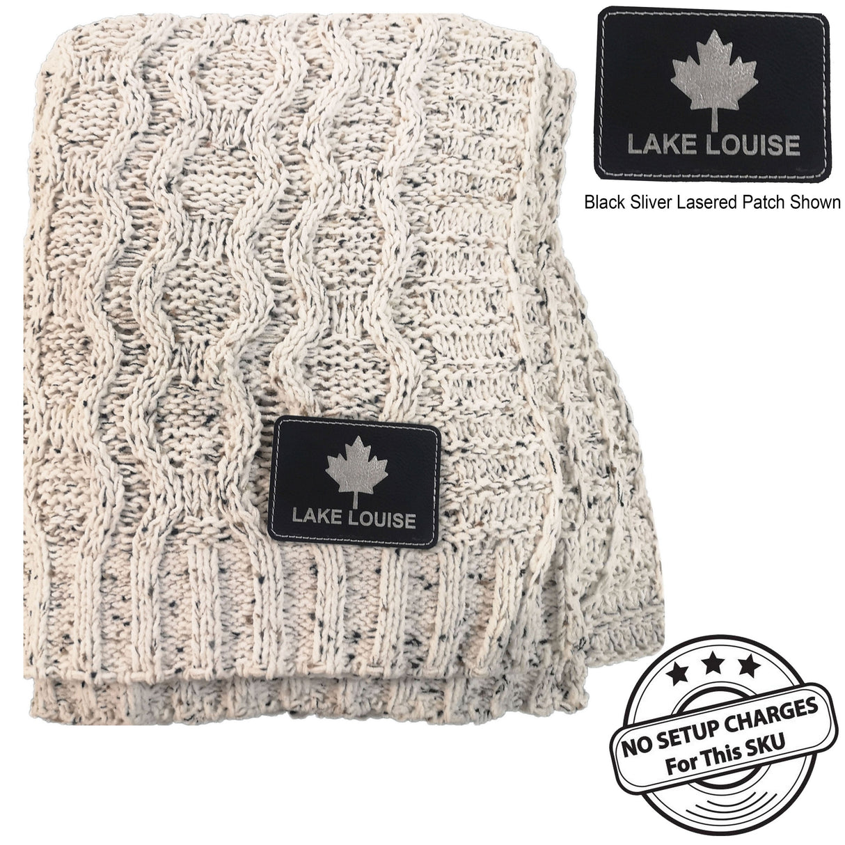 Heather Cable Knit Chenille Blanket, 50x60, with Lasered logo patch, NO SETUP CHARGE