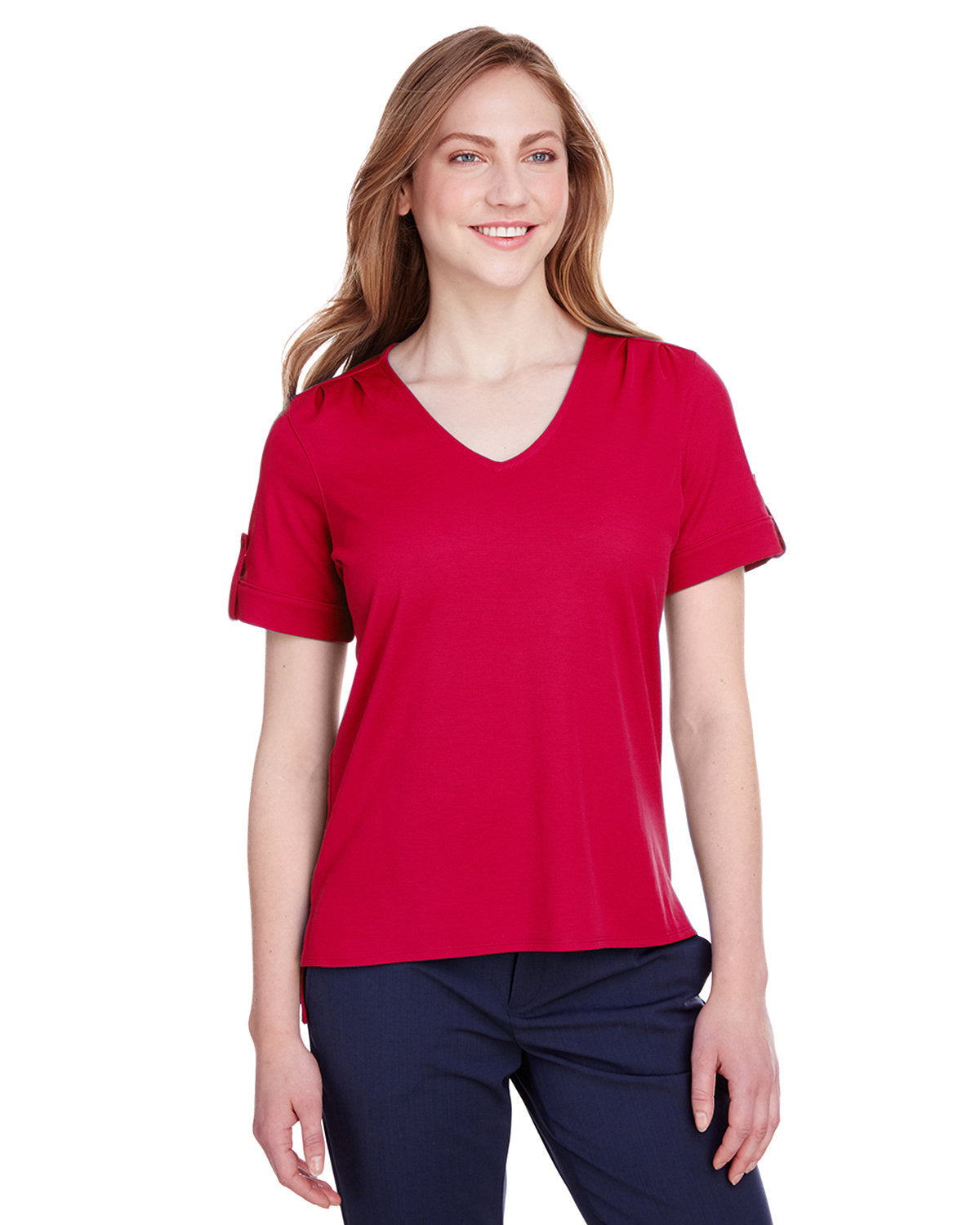 DEVON AND JONES CrownLux Performance® Ladies' Plaited Rolled-Sleeve Top