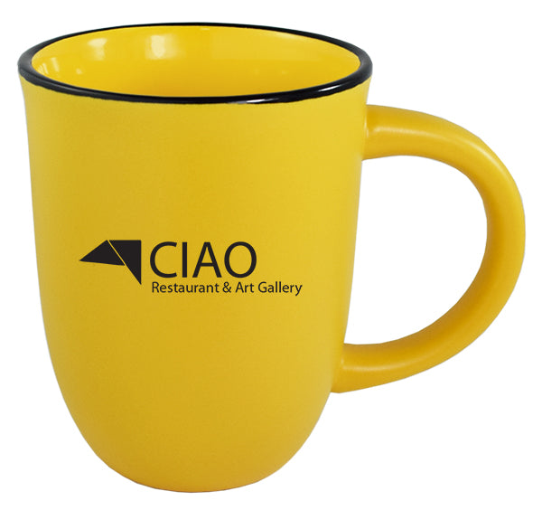 Salem 14oz yellow matte ceramic mug with black trim