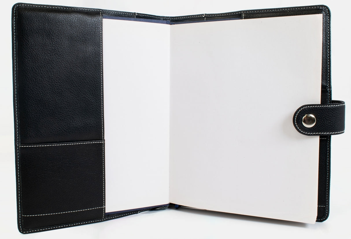 Book Cover black pebbled leather w/white stitch